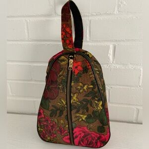 1950-1960 Classic Vintage Flower Print Canvas Shoe Bag With Handle and Zipper
